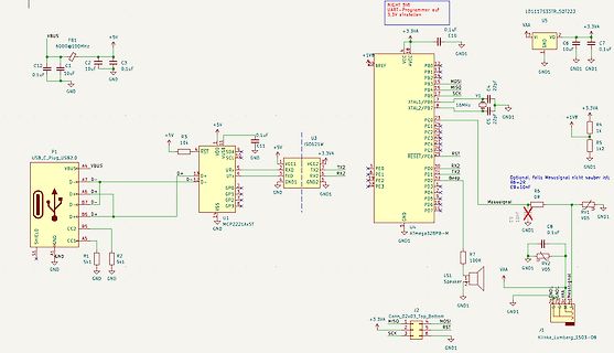 Schaltplan eines Mikrocontroller-Boards mit ATmega328P