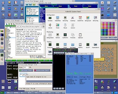 Desktop-Screenshot eines fiktiven Betriebssystems Kolibri OS