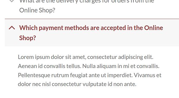 FAQ-Bereich einer Webseite mit Lorem-Ipsum-Text