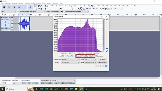 Screenshot der Audacity Frequenzanalyse