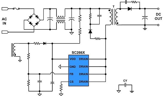 Schaltplan eines Schaltnetzteils mit SC26X Controller