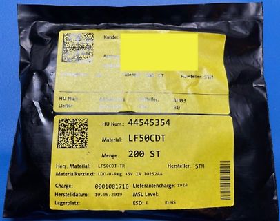 Etikett einer Elektronikkomponenten-Verpackung
