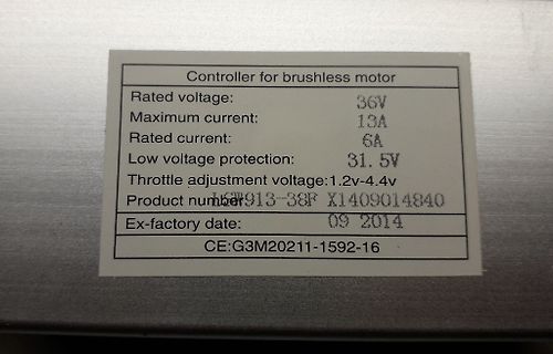 Typenschild eines Brushless-Motor-Controllers