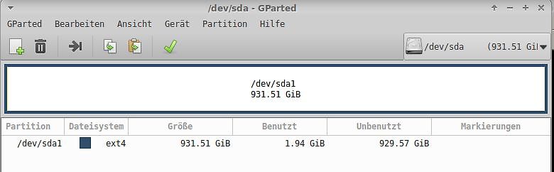 Screenshot des Partition Managers GParted