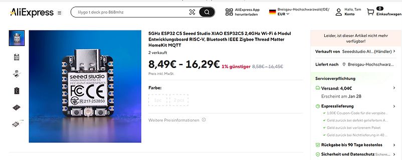 AliExpress Produktseite für Seeed Studio XIAO ESP32C5
