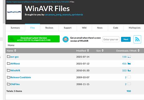 WinAVR Files Download-Seite