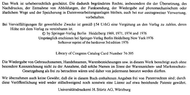 Urheberrechtshinweis und Verlagsangaben aus einem Buch
