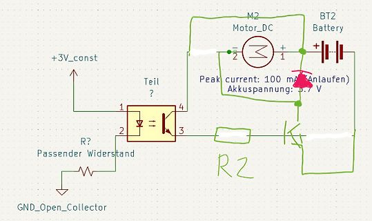 Handgezeichneter Schaltplan mit Motor und Transistor