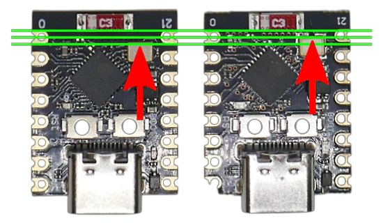 Vergleich zweier Mikrocontroller-Boards mit Markierungen