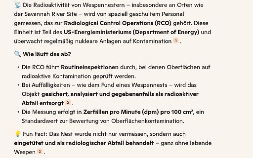 Text über Radioaktivität in Wespennestern