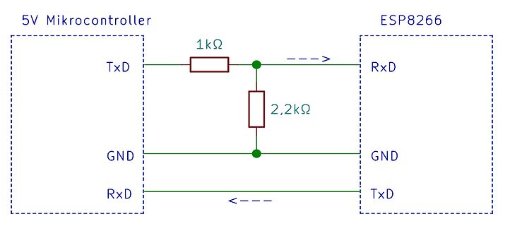 Schaltplan zur Pegelanpassung zwischen 5V Mikrocontroller und ESP8266