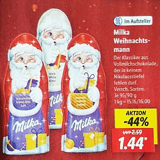Milka Weihnachtsmann Schokoladenfiguren mit Preisangebot