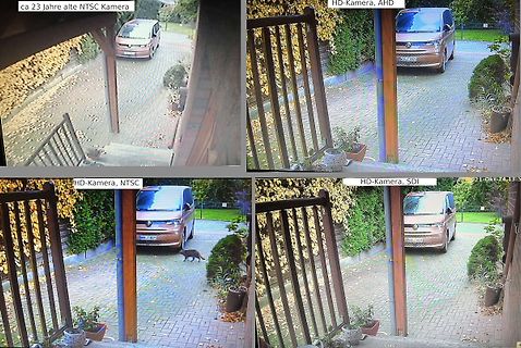 Vergleich verschiedener Kameratechnologien mit einem Auto und einem Fuchs