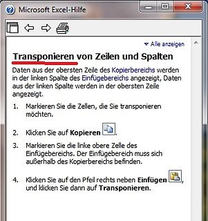 Microsoft Excel Hilfe zur Transponierung von Zeilen und Spalten