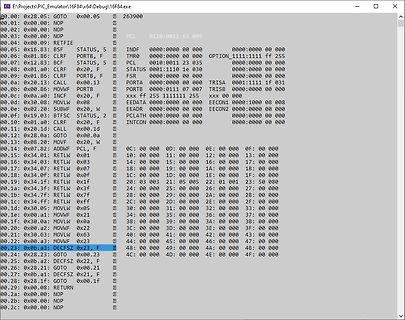 PIC Emulator Assembler und Speicheransicht
