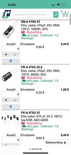 Screenshot eines Online-Shops für Elektrowaren