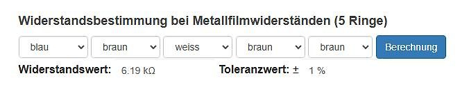 Online-Rechner für Widerstandsbestimmung bei Metallfilmwiderständen