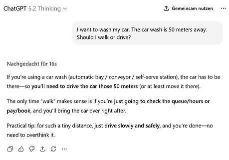 ChatGPT Antwort auf eine Frage zum Autowaschen