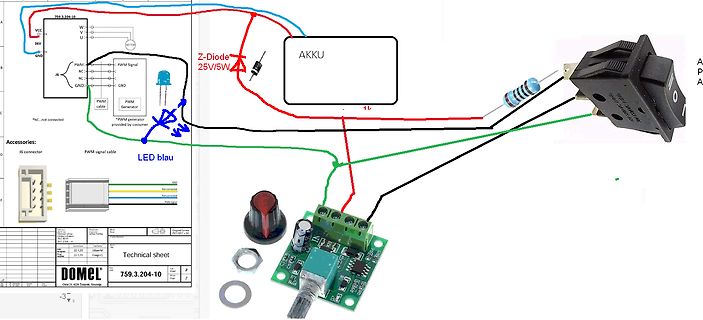 Kombination aus Schaltplan und Foto eines elektronischen Aufbaus