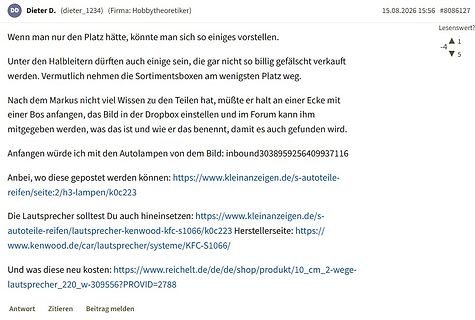 Screenshot eines Forenbeitrags mit Text und Links