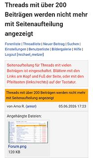 Screenshot eines Forenbeitrags über Seitenaufteilung