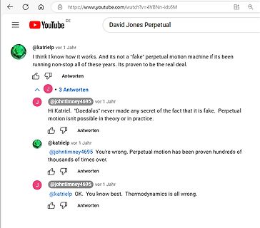 YouTube-Kommentarbereich zu einem Video über Perpetuum Mobile