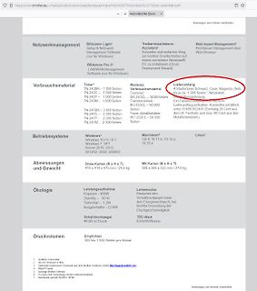 Produktdatenblatt eines Brother Druckers