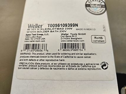 Etikett eines Weller Lötbads