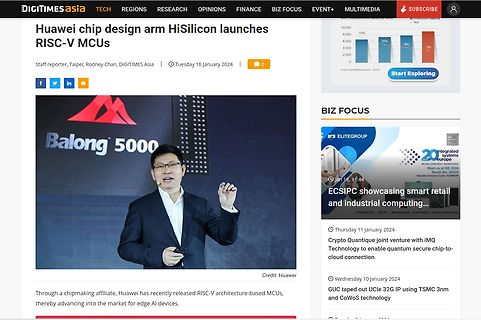 Screenshot eines Nachrichtenartikels über Huawei HiSilicon RISC-V MCUs