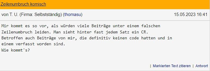 Forenbeitrag über fehlerhafte Zeilenumbrüche