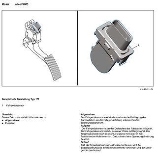 Technische Zeichnung und Beschreibung eines Fahrpedalsensors