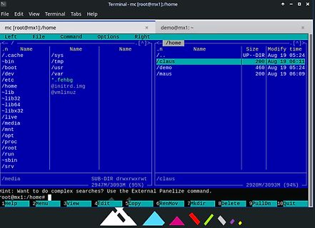 Screenshot eines Midnight Commander Dateimanagers