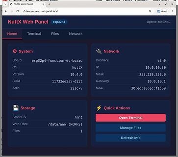 NuttX Web Panel Interface für esp32p4