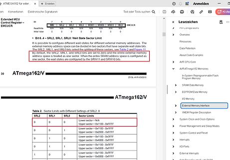 Ausschnitt eines Datenblatts zum ATmega162/V