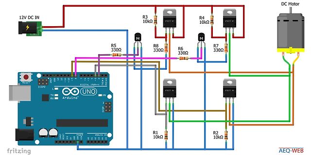 Fritzing-Schaltplan Arduino mit DC-Motor und MOSFETs