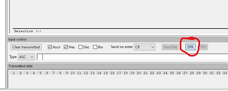 Screenshot einer Terminal-Software zur Datenübertragung