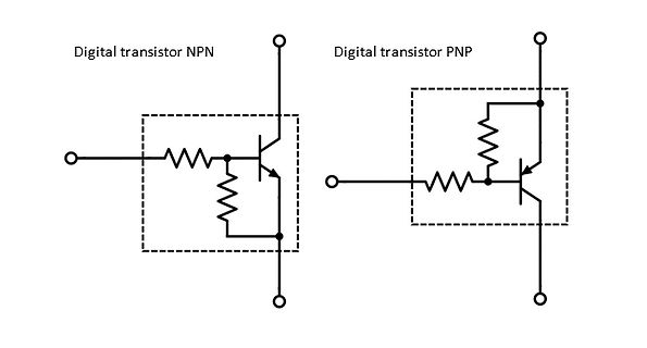 Schaltpläne von digitalen NPN und PNP Transistoren