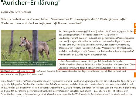 Text über die Auricher-Erklärung und Wolfsschutz