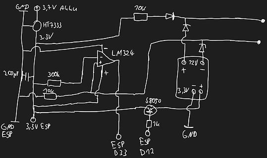 Handgezeichneter Schaltplan mit LM324 und ESP-Anschluss