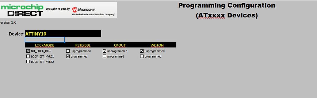 Software-Screenshot zur Programmierung von ATtiny10 Mikrocontrollern