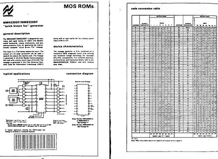 Datenblattseite MOS ROMs MM4220DF/MM5220DF