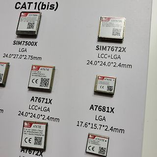 SIM-Module mit Typenbezeichnungen und Abmessungen