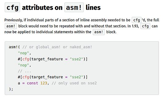 Code-Beispiel zu cfg Attributen in Rust Inline Assembly
