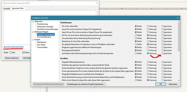 Fehlermeldungen in einer Software zur Schaltplanprüfung