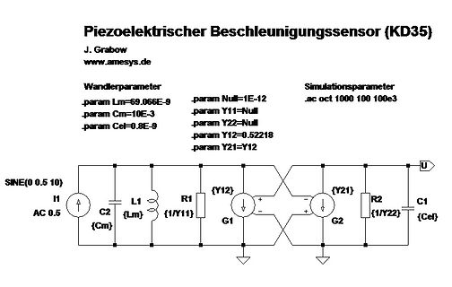 Schaltplan eines piezoelektrischen Beschleunigungssensors
