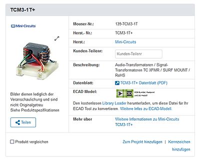 Produktdetailseite eines Audio-Transformators