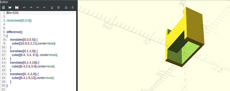 OpenSCAD Code und 3D-Vorschau