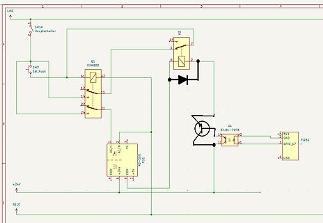 Schaltplan mit Relais, Diode und Mikrocontroller-Modul