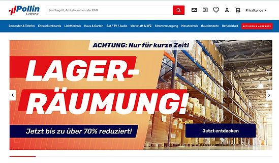 Website Banner einer Lageräumung bei Pollin Electronic