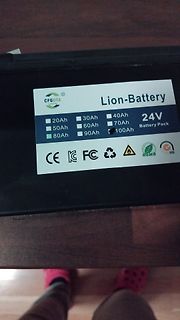 Aufkleber eines 24V Lithium-Ionen-Akkupacks